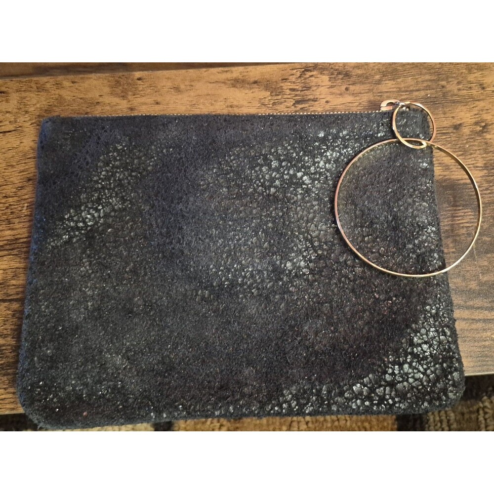 Rebecca Norman California Bracelet Wristlet Black Leather Sparkle Gold EUC